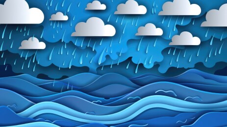 剪纸风格夏季暴雨景观背景