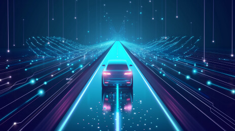 智能新能源汽车在激光粒子城市中行驶科技感