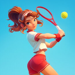 一个女生正在打网球3D插画