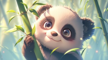 一只抱着竹子的大熊猫