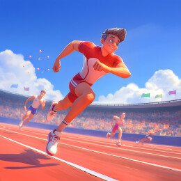 一个男生正在田径赛道上跑步3D插画