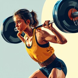 一个正在举重的女运动员写实绘画
