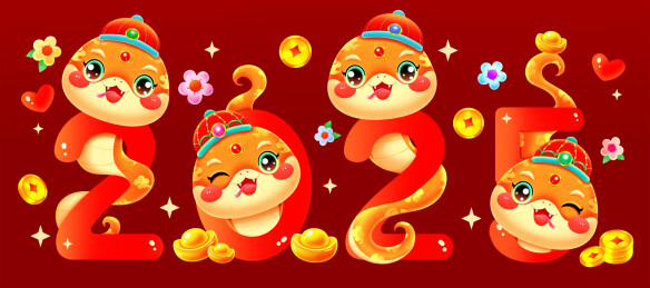 国潮春节新年卡通蛇2025数字插画