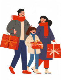 一家人开心购物白底元素插画