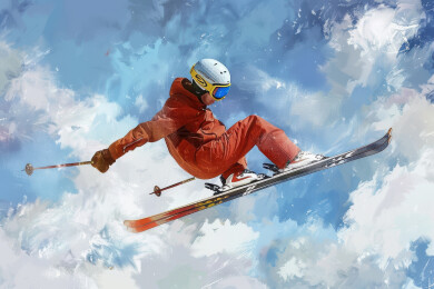 冬季滑雪运动跳跃的滑雪者