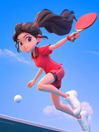 3D卡通女生打乒乓球