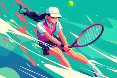 女孩打网球手绘插画