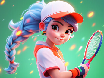 网球3D立体女孩开心笑容挥拍动态姿势