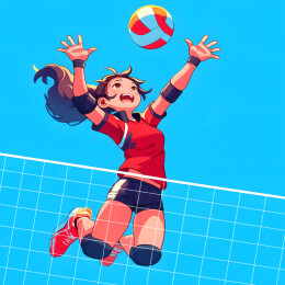 一个女生跳起来打排球插画