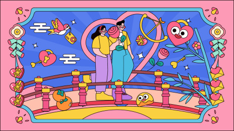 中国传统节日七夕扁平描边插画