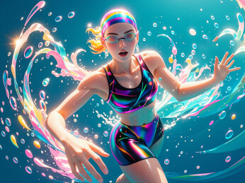 箔全息游泳的女人