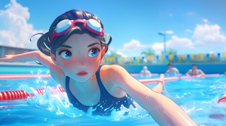 3D体育运动游泳主题人物插画