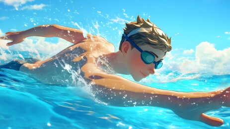 3D体育运动游泳主题人物插画