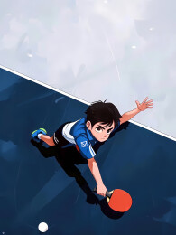 乒乓球男孩动漫插画