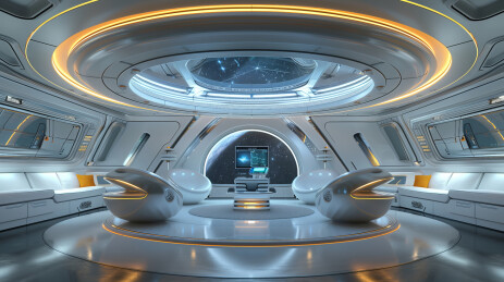 3D圆形未来科技室内发光三维空间场景