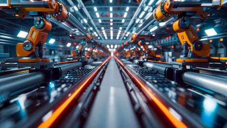 工厂车间里机械手臂制造场景