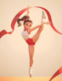 一个女生正在做体操运动3D插画