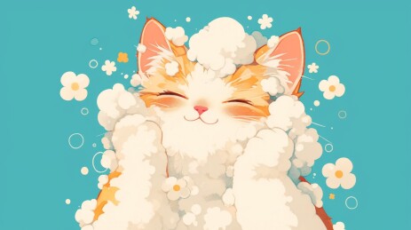 平面卡通洗脸的猫咪