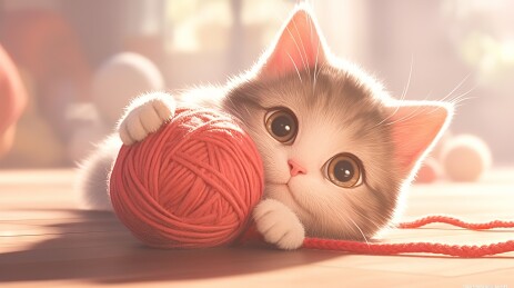 玩着毛线球的大眼睛猫咪