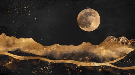 月亮金山水墨风景插画海报背景