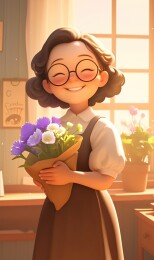 抱着鲜花的老师