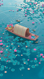 绿色荷塘荷花荷叶采莲船鸭子