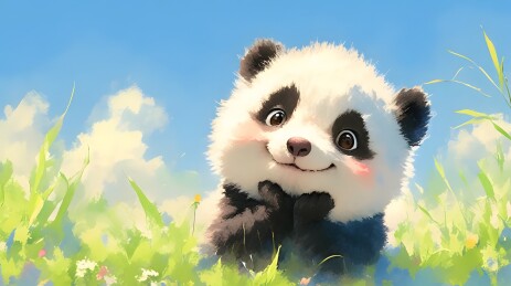 熊猫草地壁纸