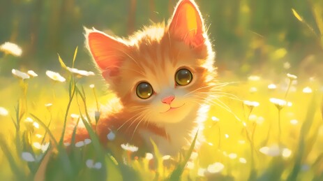 草地小花猫壁纸