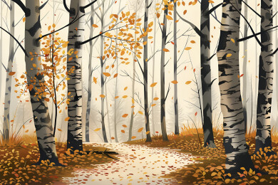 秋天的白桦林插画