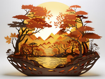 剪纸艺术秋天山水画