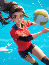 运动会女子排球比赛插画