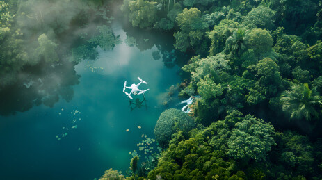 低空经济，无人机飞行在城市上空，新质生产