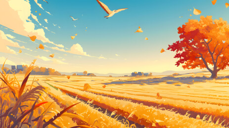 秋天麦田卡通插