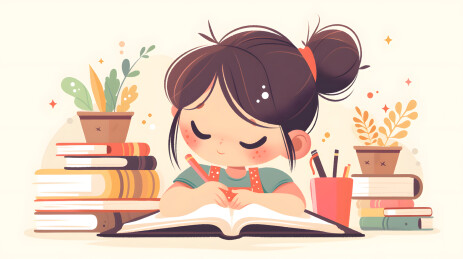 读书学习的学生卡通插画