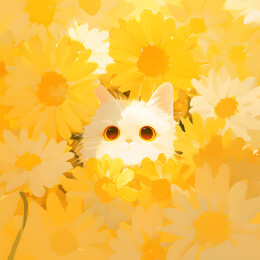 秋天桂花丛中的小猫卡通插画