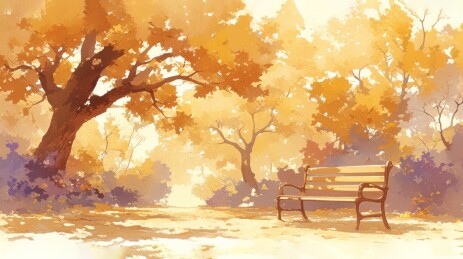 秋季风景插画水彩风格