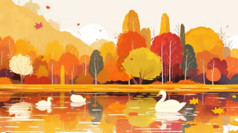 秋季风景插画扁平风格