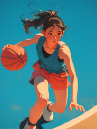 插画风格篮球远动员女