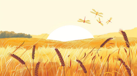 小麦成熟秋天插画背景