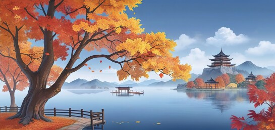 秋季风景插画横版