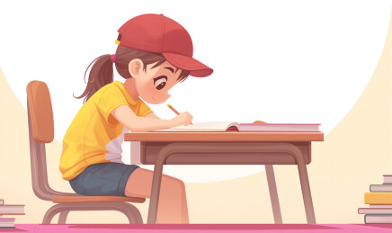 一个小男孩坐在书桌前写作业