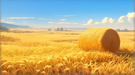 秋天麦田里的卷草麦秸秆