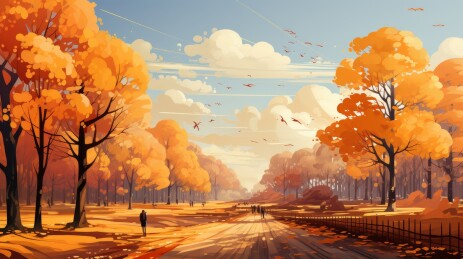 秋天户外景观插画