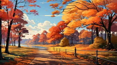 秋天户外景观插画