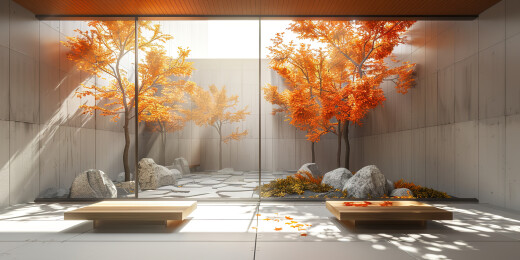 新中式现代禅意风格露台室内设计样板间