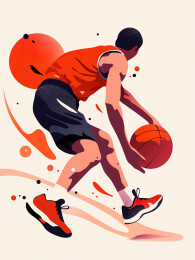 一个年轻男人在打篮球体育运动插画