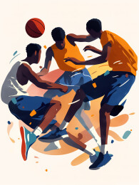 三个年轻男青年在打篮球运动插画