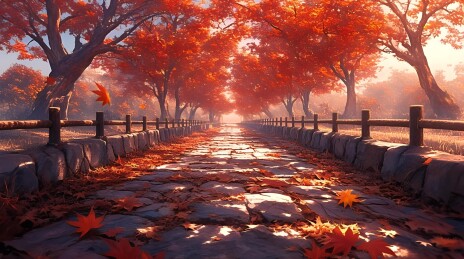 石板路上的秋日落叶