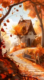 秋天山林小镇美景