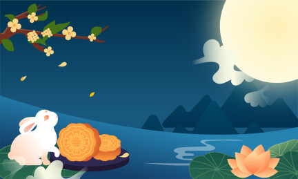 中秋节赏月的玉兔插画